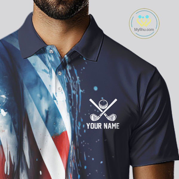 American flag Navy Blue Men golf polo shirts Custom team patriotic golf top for mens NQS9979