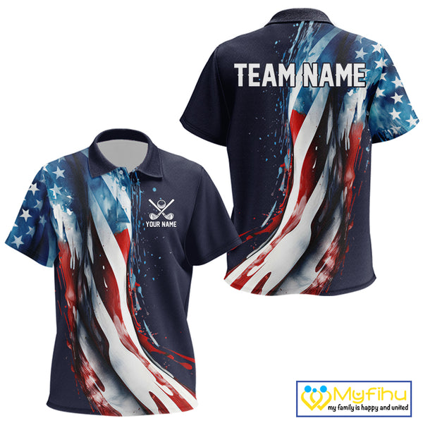 American flag Navy Blue Kid golf polo shirts Custom team patriotic golf top for Kid NQS9979