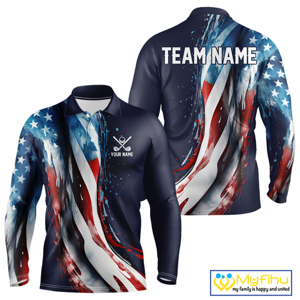 American flag Navy Blue Men golf polo shirts Custom team patriotic golf top for mens NQS9979