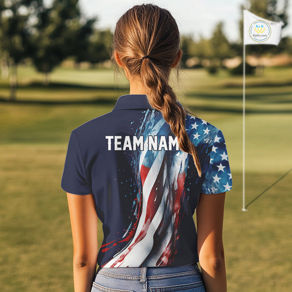 American flag Navy Blue Women golf polo shirts Custom team patriotic golf top for ladies NQS9979