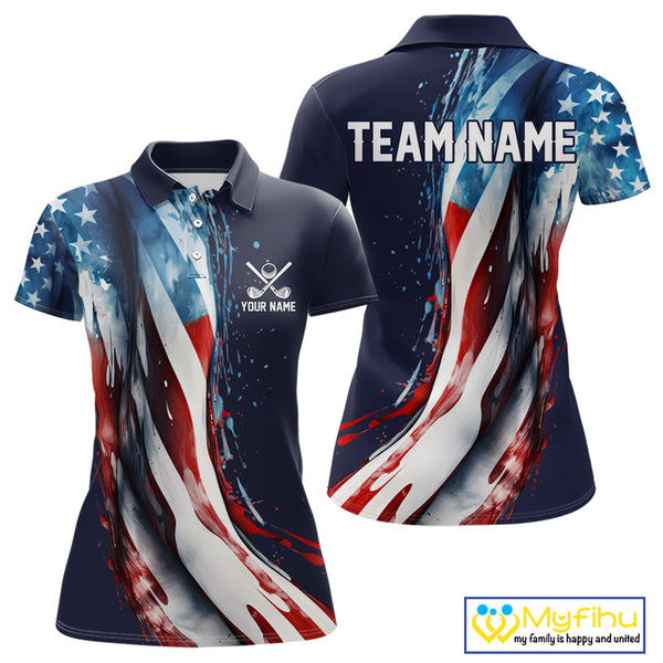 American flag Navy Blue Women golf polo shirts Custom team patriotic golf top for ladies NQS9979