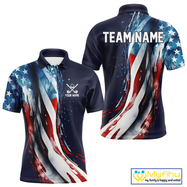 American flag Navy Blue Men golf polo shirts Custom team patriotic golf top for mens NQS9979