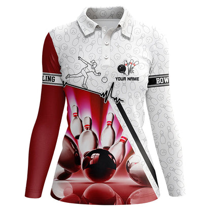 Personalized camo Bowling polo Shirts For Women, Bowling Ball pins Custom bowling Team Shirt | Pink NQS5970