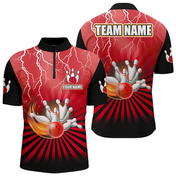 Mens Bowling Shirts Custom lightning storm vintage Bowling Team Jersey, gift for Bowlers | Red NQS8282