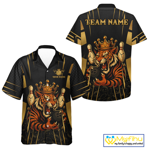 Personalized Black and Gold Tiger Bowling Shirt For Mens Custom Team bowling jerseys, gift for Bowler NQS10474