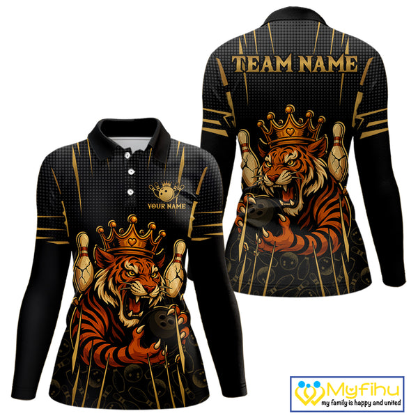 Personalized Black and Gold Tiger Bowling Shirt For Women Custom Team bowling jersey, gift for Bowler NQS10474