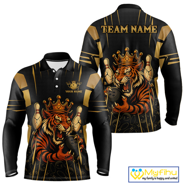 Personalized Black and Gold Tiger Bowling Shirt For Mens Custom Team bowling jerseys, gift for Bowler NQS10474