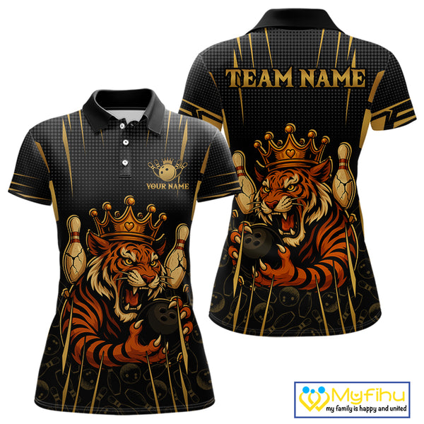 Personalized Black and Gold Tiger Bowling Shirt For Women Custom Team bowling jersey, gift for Bowler NQS10474