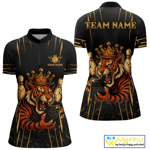 Personalized Black and Gold Tiger Bowling Shirt For Women Custom Team bowling jersey, gift for Bowler NQS10474
