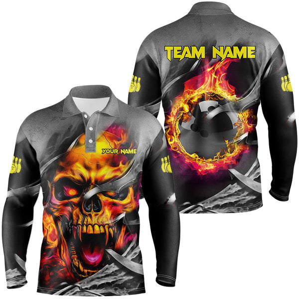 Flame Skull Bowling Shirts For Men Custom Halloween Bowling Team Jerseys, bowling gifts for him NQS8503
