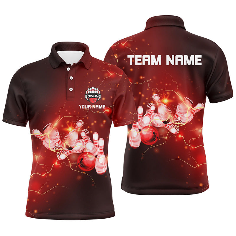Mens Bowling Polo Shirts Custom Red flashes of lightning thunder bowling team Mens Bowler Jerseys NQS6637