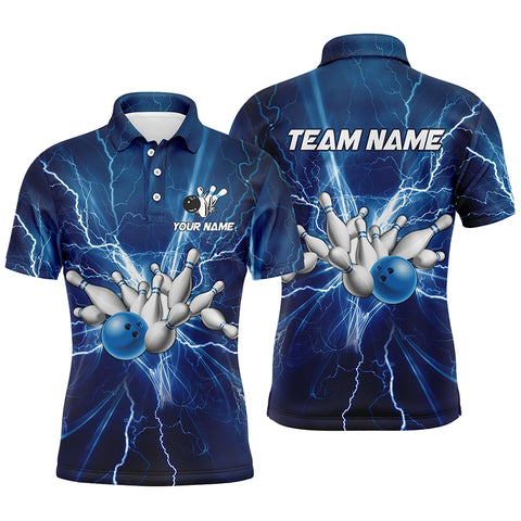 Mens polo bowling shirts Custom blue lightning thunder Bowling Team Jersey, gift for team Bowlers NQS6638