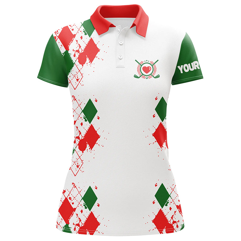 Red, white and green Christmas argyle pattern Womens golf polo shirt custom golf tops for ladies NQS6640