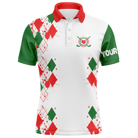 Red, white and green Christmas argyle pattern Mens golf polo shirts custom Xmas golf tops for mens NQS6640