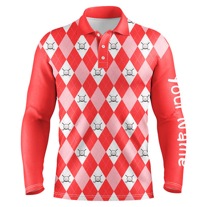 Red argyle plaid pattern Mens golf polos shirts custom golf shirts for men, personalized golf gifts NQS6877