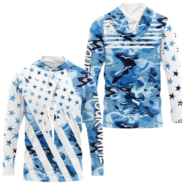 American flag Blue camo fishing personalized patriotic UV Protection camouflage Fishing jerseys NQS8969