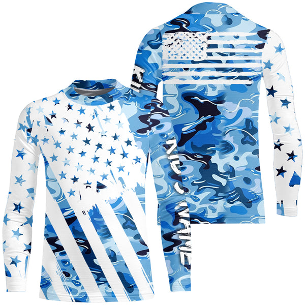 American flag Blue camo fishing personalized patriotic UV Protection camouflage Fishing jerseys NQS8969