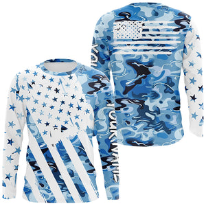 American flag Blue camo fishing personalized patriotic UV Protection camouflage Fishing jerseys NQS8969