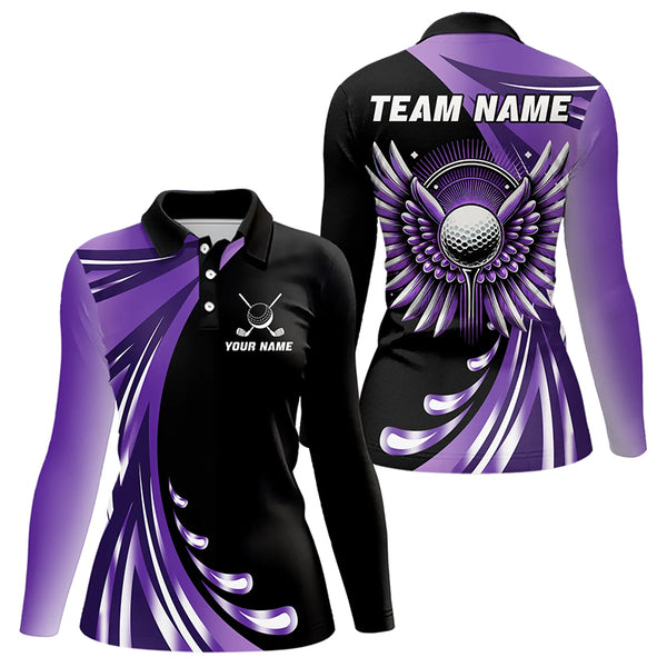 Black and Purple golf ball wings Women Golf Polo Shirts Custom golf attire for ladies golfer gifts NQS9210