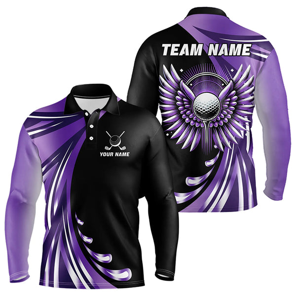 Black and Purple golf ball wings Mens Golf Polo Shirts Custom golf attire for men golfer gifts NQS9210