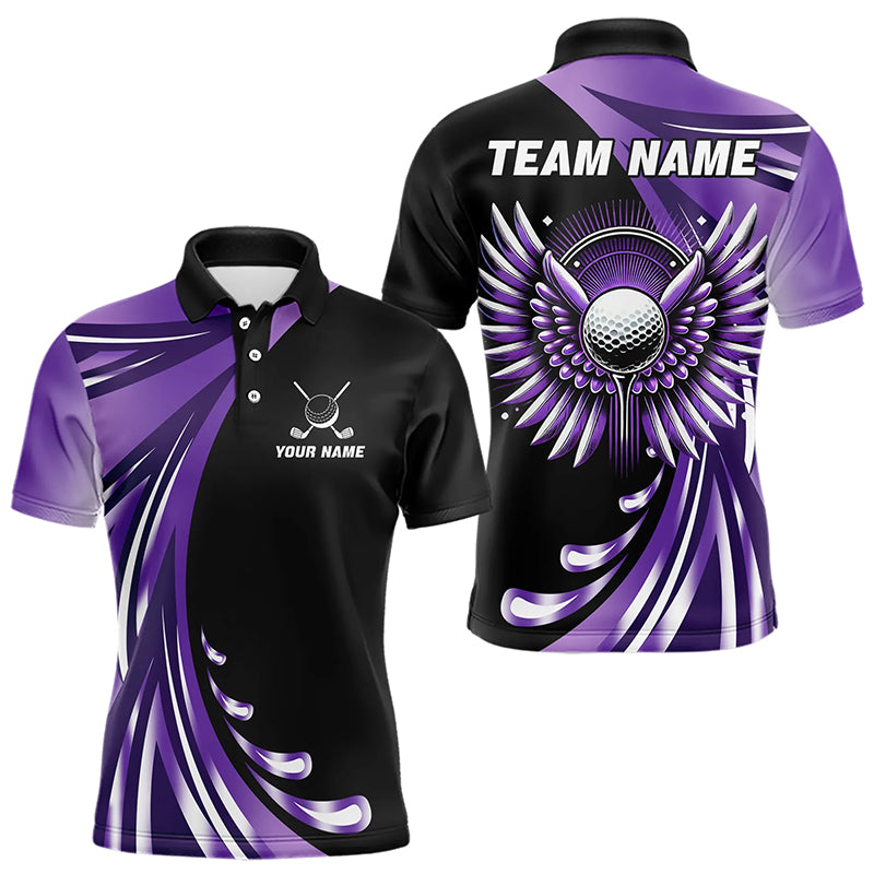 Black and Purple golf ball wings Mens Golf Polo Shirts Custom golf attire for men golfer gifts NQS9210