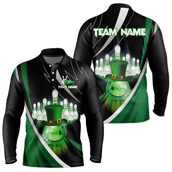 Black and Green St Patrick Day bowling Polo, Quarter Zip shirts for men Custom Team bowling jerseys NQS9403