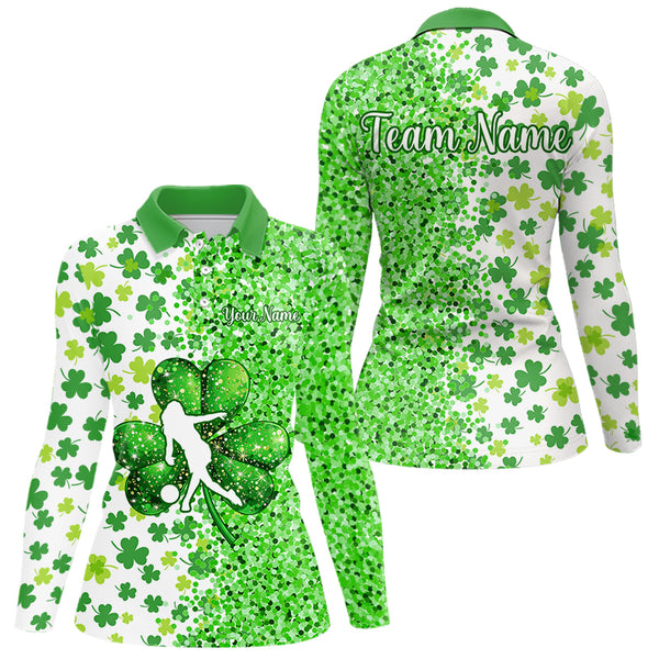 Green glitter shamrock clover Bowling shirts for Women custom St Patrick day Bowling Team Jerseys NQS9463