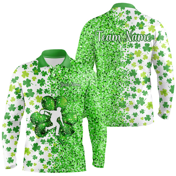 Green glitter shamrock clover Bowling shirts for Men custom St Patrick day Bowling Team Jerseys NQS9463
