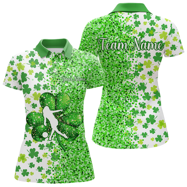 Green glitter shamrock clover Bowling shirts for Women custom St Patrick day Bowling Team Jerseys NQS9463