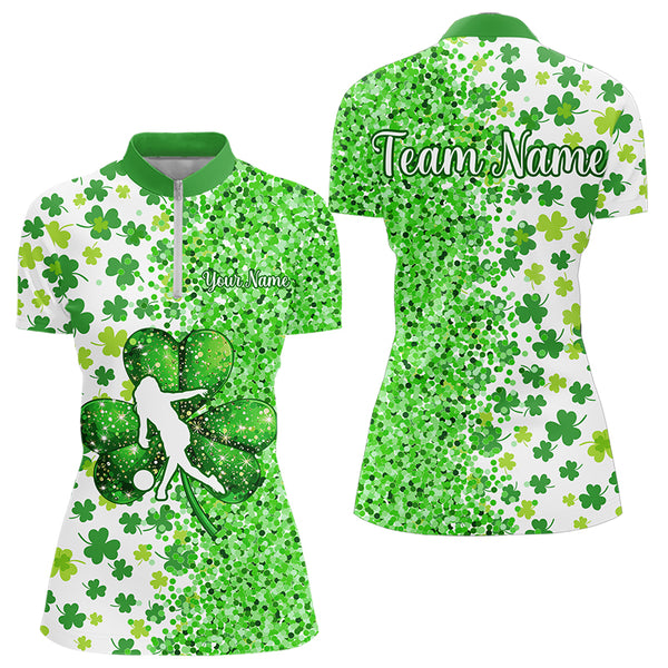 Green glitter shamrock clover Bowling shirts for Women custom St Patrick day Bowling Team Jerseys NQS9463