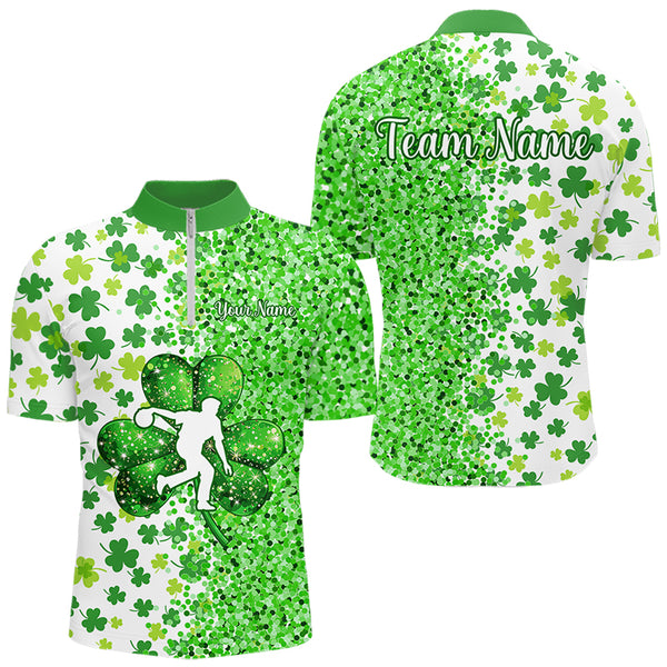 Green glitter shamrock clover Bowling shirts for Men custom St Patrick day Bowling Team Jerseys NQS9463