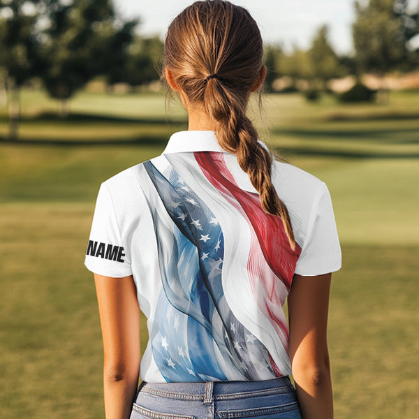 Red, White and Blue American flag Women golf polo shirts Customize patriotic Ladies golf wear NQS9406
