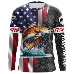 American Flag redfish Fishing Custom long sleeve Fishing Shirts for men personalized Fishing jerseys NQS4957