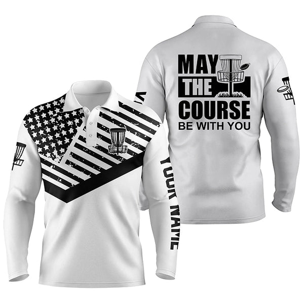 Black white American flag Men polo shirts custom May the course be with you disc golf shirts for men NQS4972
