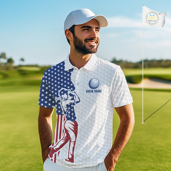 Red, White and Blue American Flag Golf polo shirts For Men Custom patriotic mens golf top NQS9987