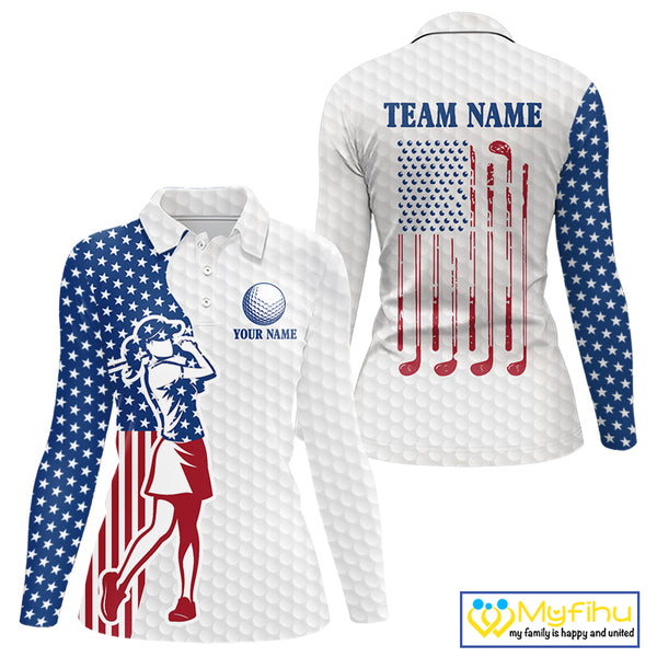 Red, White & Blue American Flag Golf polo shirts For Women Custom patriotic ladies golf top NQS9987