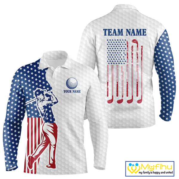 Red, White and Blue American Flag Golf polo shirts For Men Custom patriotic mens golf top NQS9987