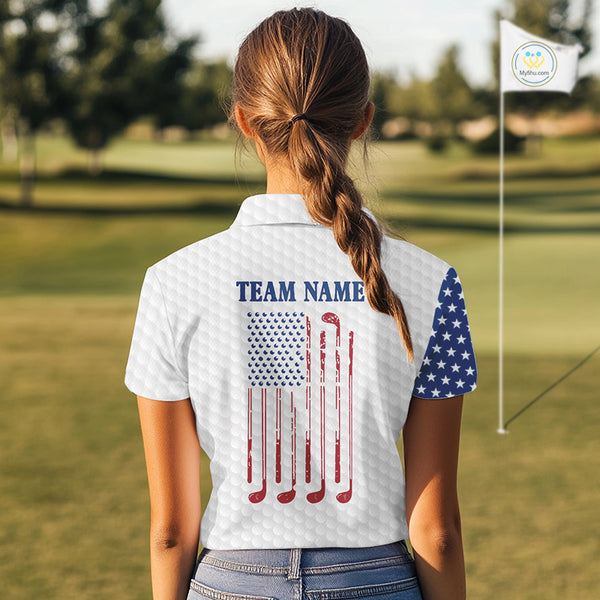 Red, White & Blue American Flag Golf polo shirts For Women Custom patriotic ladies golf top NQS9987