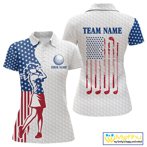 Red, White & Blue American Flag Golf polo shirts For Women Custom patriotic ladies golf top NQS9987