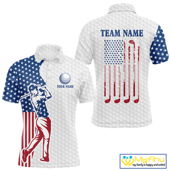 Red, White and Blue American Flag Golf polo shirts For Men Custom patriotic mens golf top NQS9987