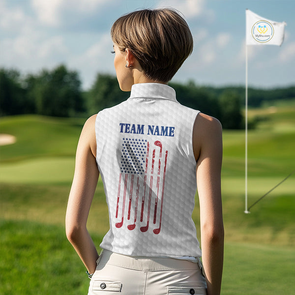 Red, White & Blue American Flag Golf sleeveless polo shirts For Women Custom patriotic ladies golf top NQS9987