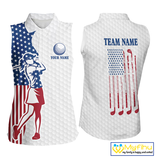 Red, White & Blue American Flag Golf sleeveless polo shirts For Women Custom patriotic ladies golf top NQS9987