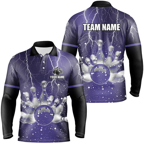 Purple lightning thunder Men Polo, 1/4 Zip Shirts Custom bowling team jerseys, gift for bowlers NQS7865
