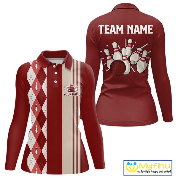 Retro Red argyle pattern Bowling shirts For Women custom bowling team jerseys Bowler Outfits NQS10151
