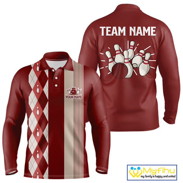 Retro Red argyle pattern Bowling shirts For Men custom bowling team jerseys Bowler Outfits NQS10151