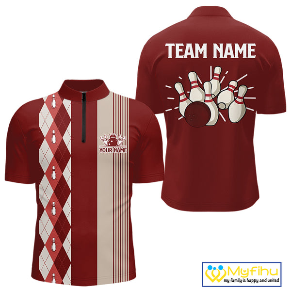 Retro Red argyle pattern Bowling shirts For Men custom bowling team jerseys Bowler Outfits NQS10151