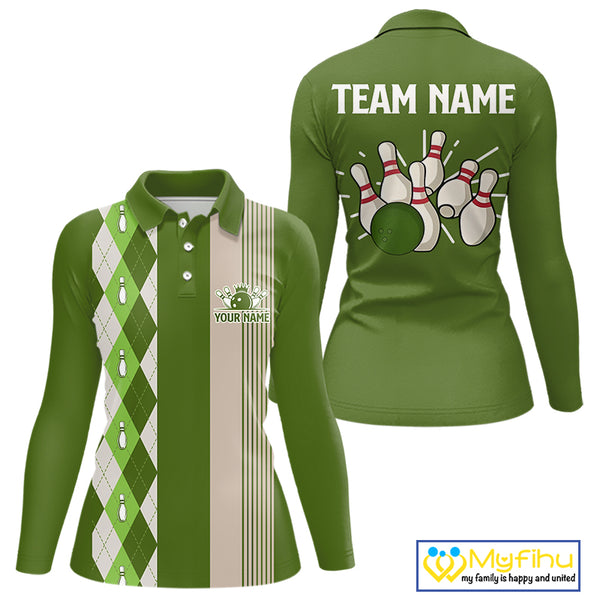 Retro Green argyle pattern Bowling shirts For Women custom bowling team jerseys Bowler Outfits NQS10152