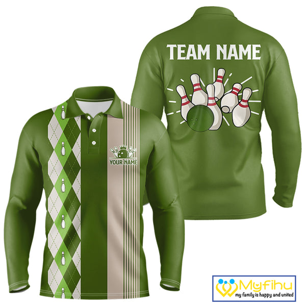 Retro Green argyle pattern Bowling shirts For Men custom bowling team jerseys Bowler Outfits NQS10152
