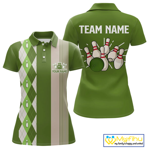 Retro Green argyle pattern Bowling shirts For Women custom bowling team jerseys Bowler Outfits NQS10152