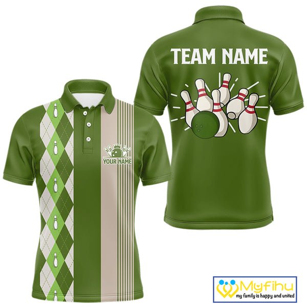 Retro Green argyle pattern Bowling shirts For Men custom bowling team jerseys Bowler Outfits NQS10152